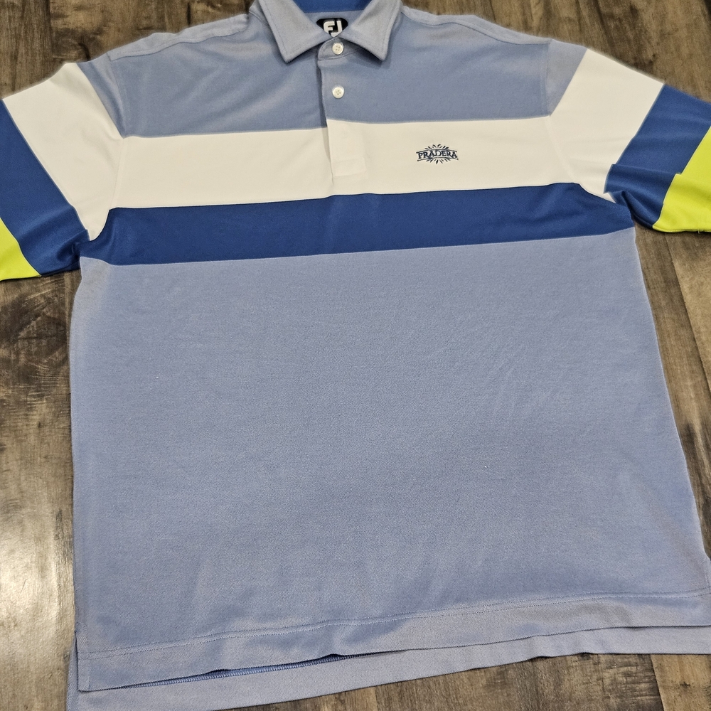 FootJoy Men's Blue, White, and Yellow Polo Shirt